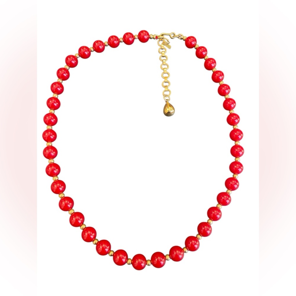 Monet Red Beaded Necklace with Gold Accents